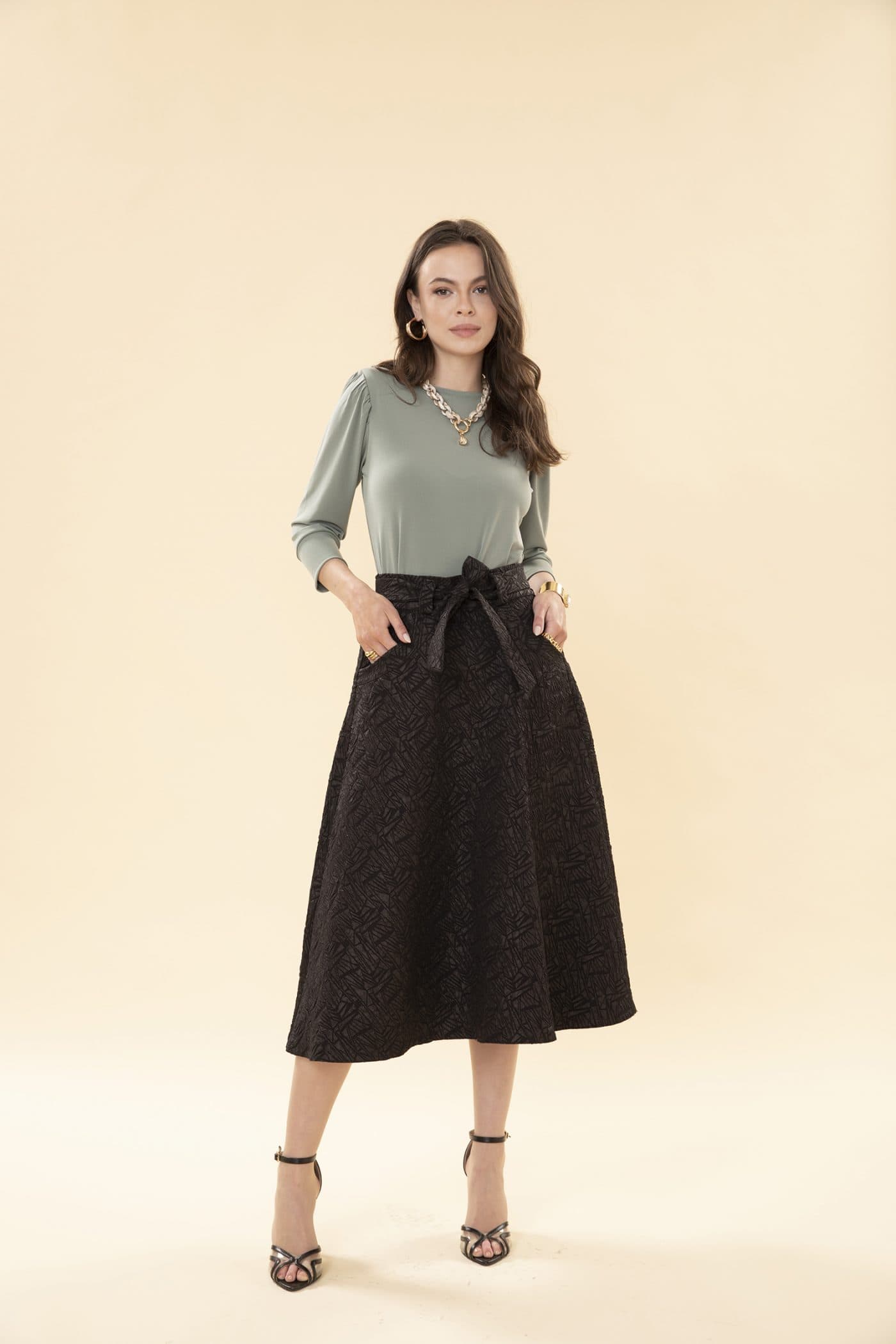 "Chica" A-Line Skirt - Elegant Black Weave