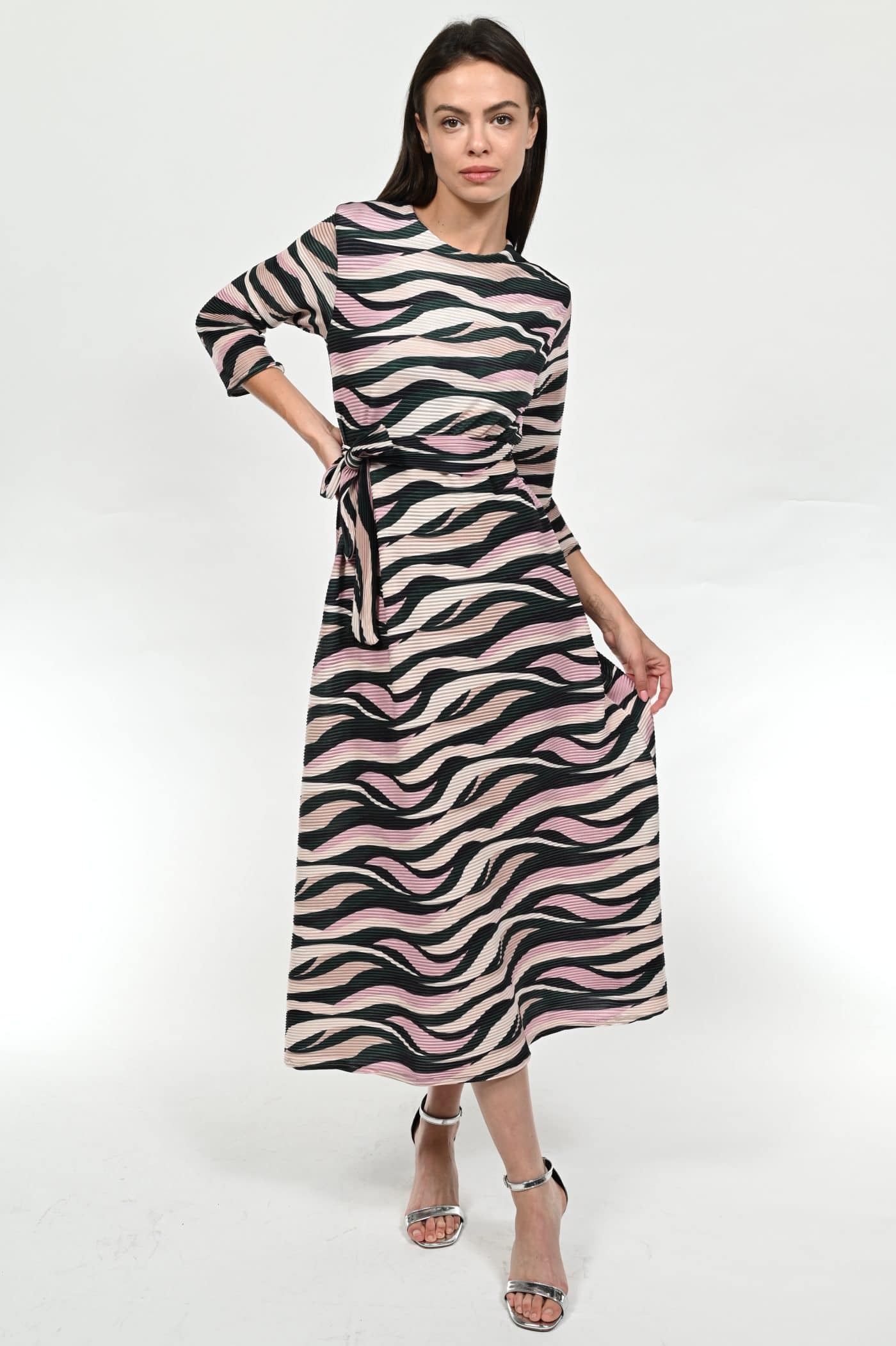 Plisse Dress - Green/ Print